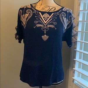 Embroidered Navy Tunic open hole sleeves